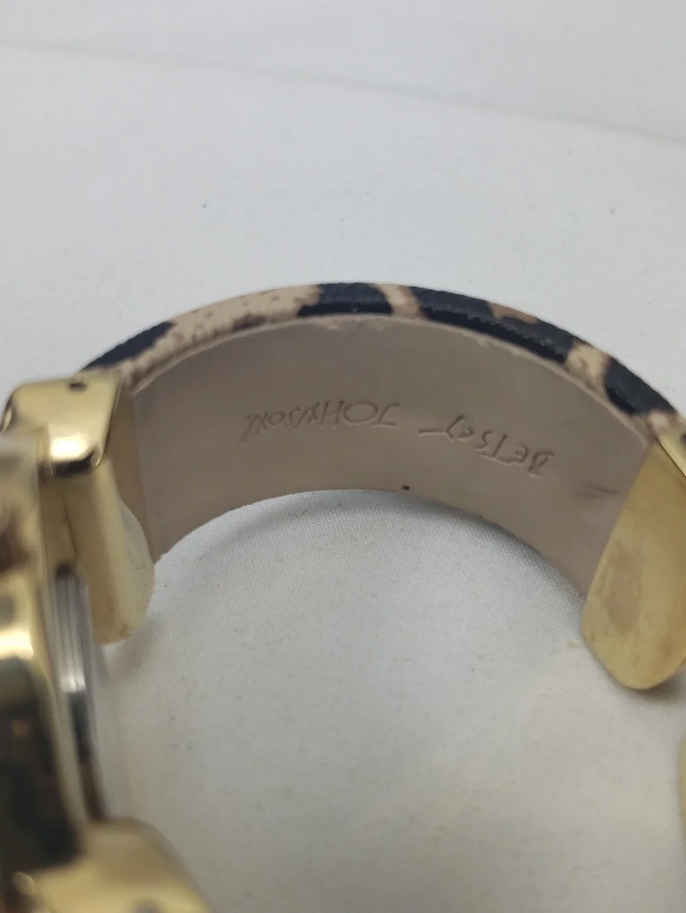 Betsey Johnson Gold Working Watch with Leopard Print Cuff Wristband